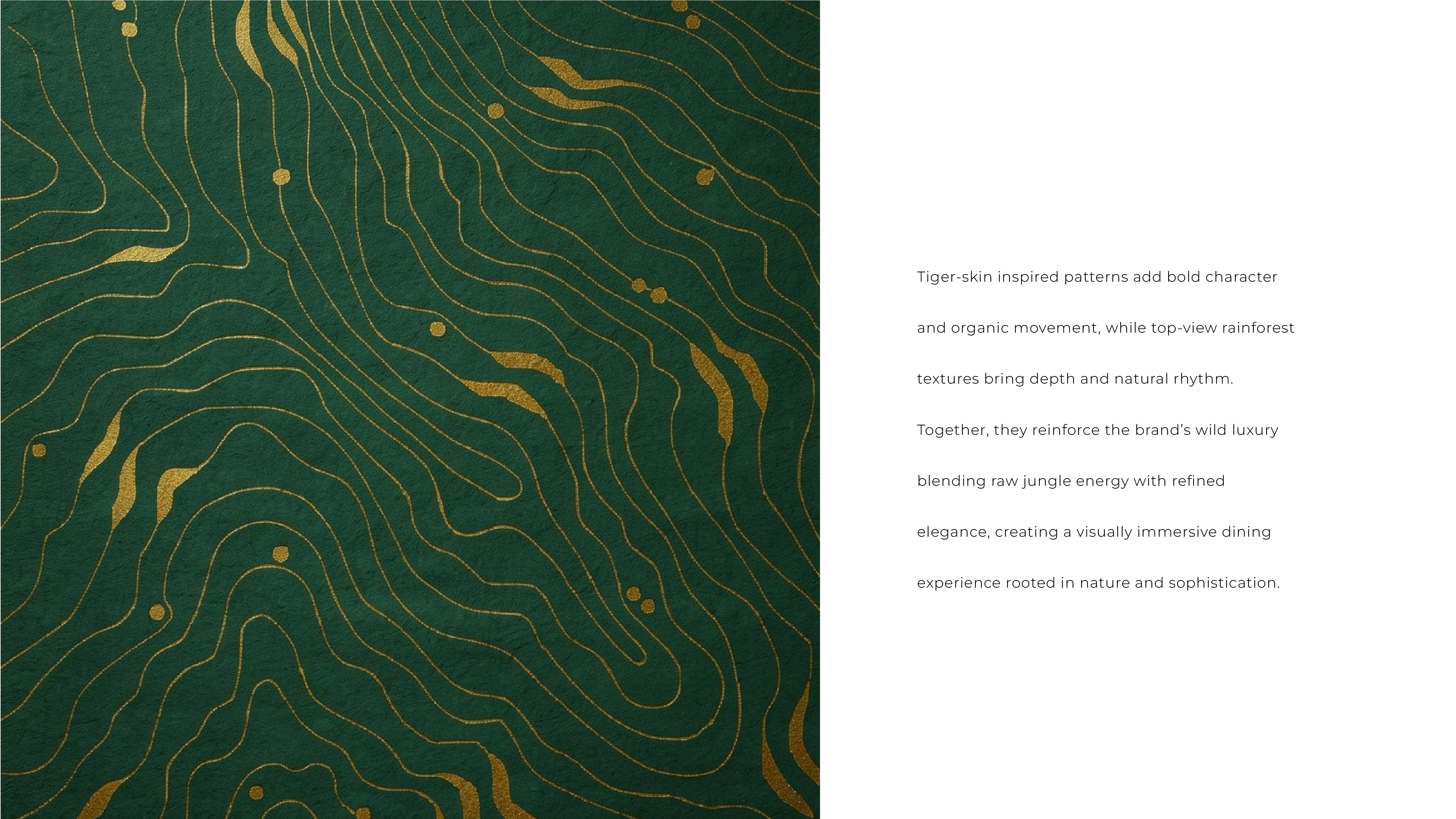 Tiger-skin topographic pattern in mustard gold on forest green